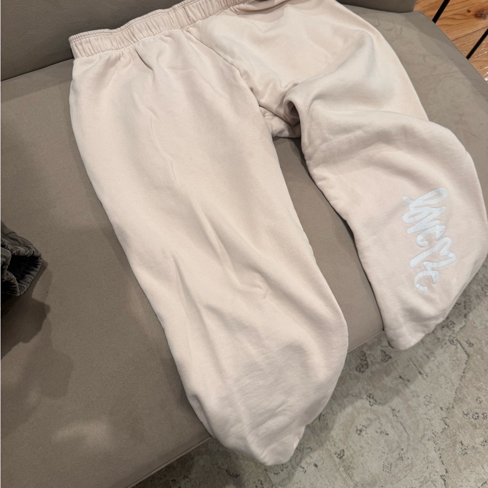 Beige Sweatpants with White Logo